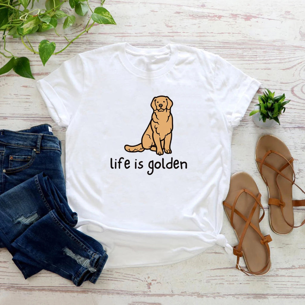 Cute Golden Retriever Dog Mom Tshirt Life Is Golden Shirt Short Sleeve
