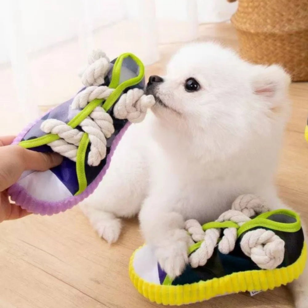 Dog Toy Shoes Cotton Rope Slippers Sound Making Built-in BB Airbag Round Ball Bell