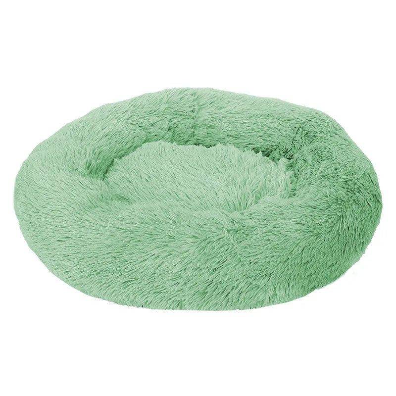 Round Pet Bed Super Soft Long Plush Winter Warm Sleeping