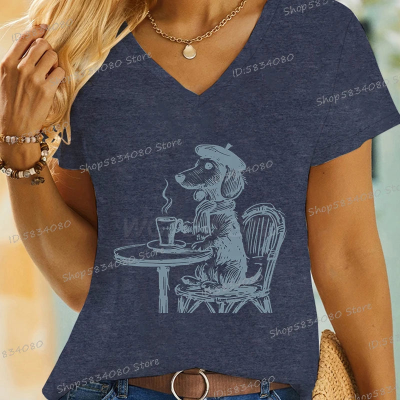 Vintage Dog T-Shirt Coffee Dachshund Mom Short Sleeve Fashion Funny T Shirts