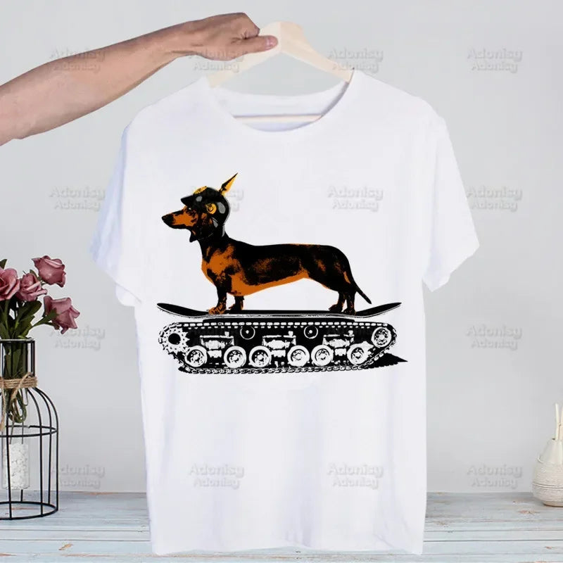 Dachshund Teckel Funny Cute Dog Animal Funny T Shirt Casual Short Sleeve