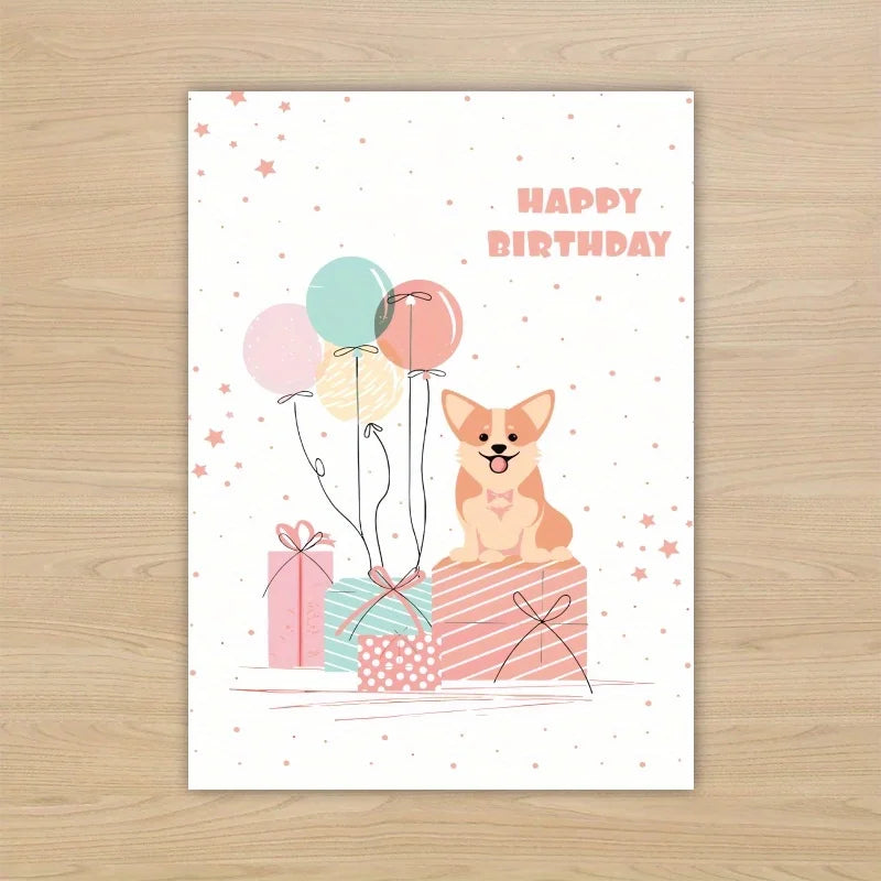 1pc, happy birthday card, cute dog birthday card