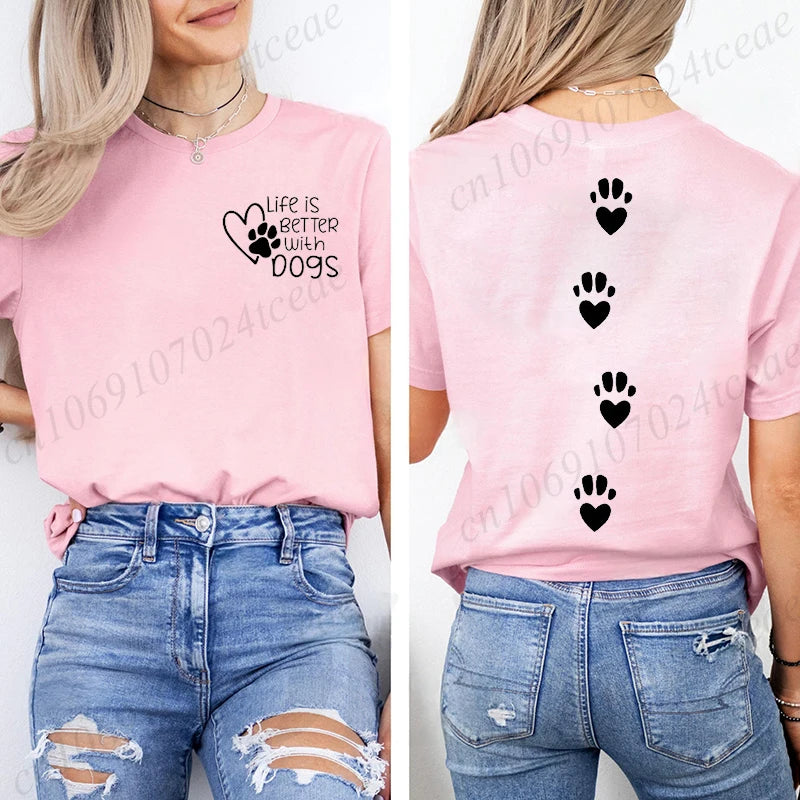 Life Is Better with Dogs Pet Lover Print T-Shirts Women's Fashion Casual Classic