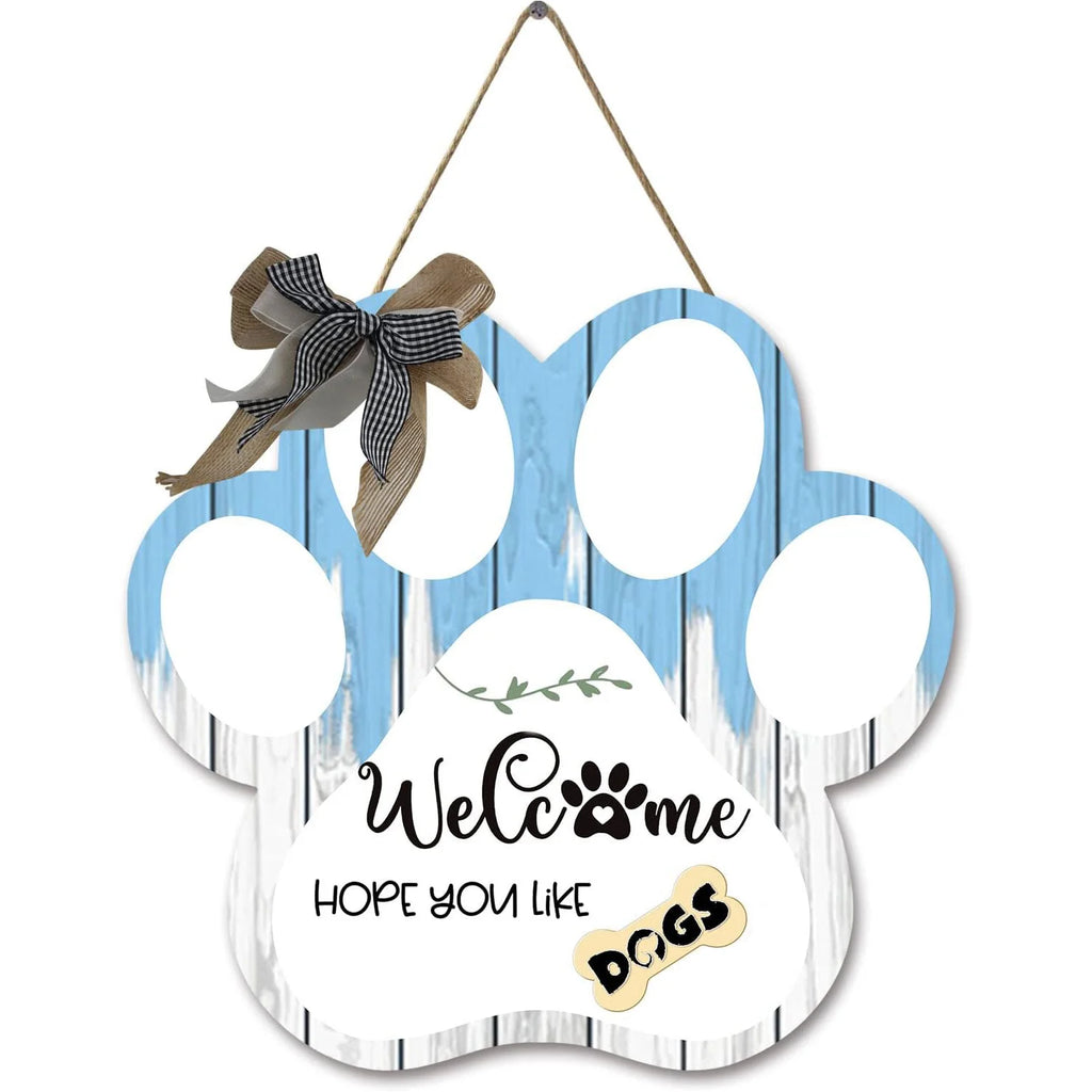 Dog Welcome Sign Wooden Plaque Hanging Paw