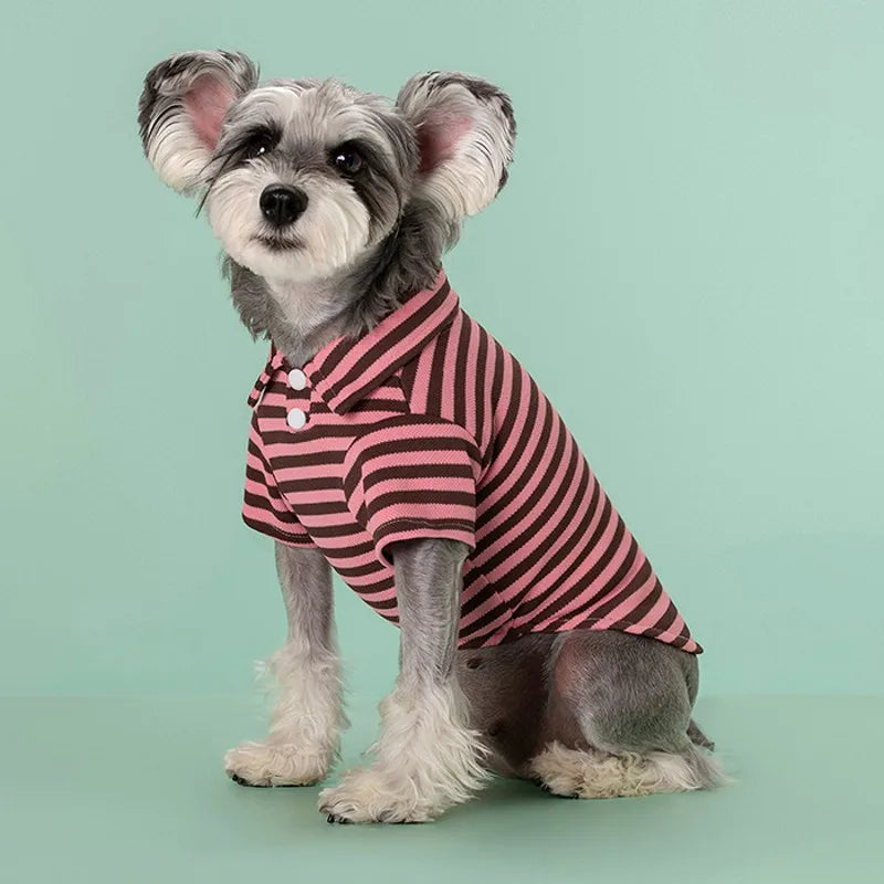 Polo Shirts Summer Striped Cotton Puppy Pullover