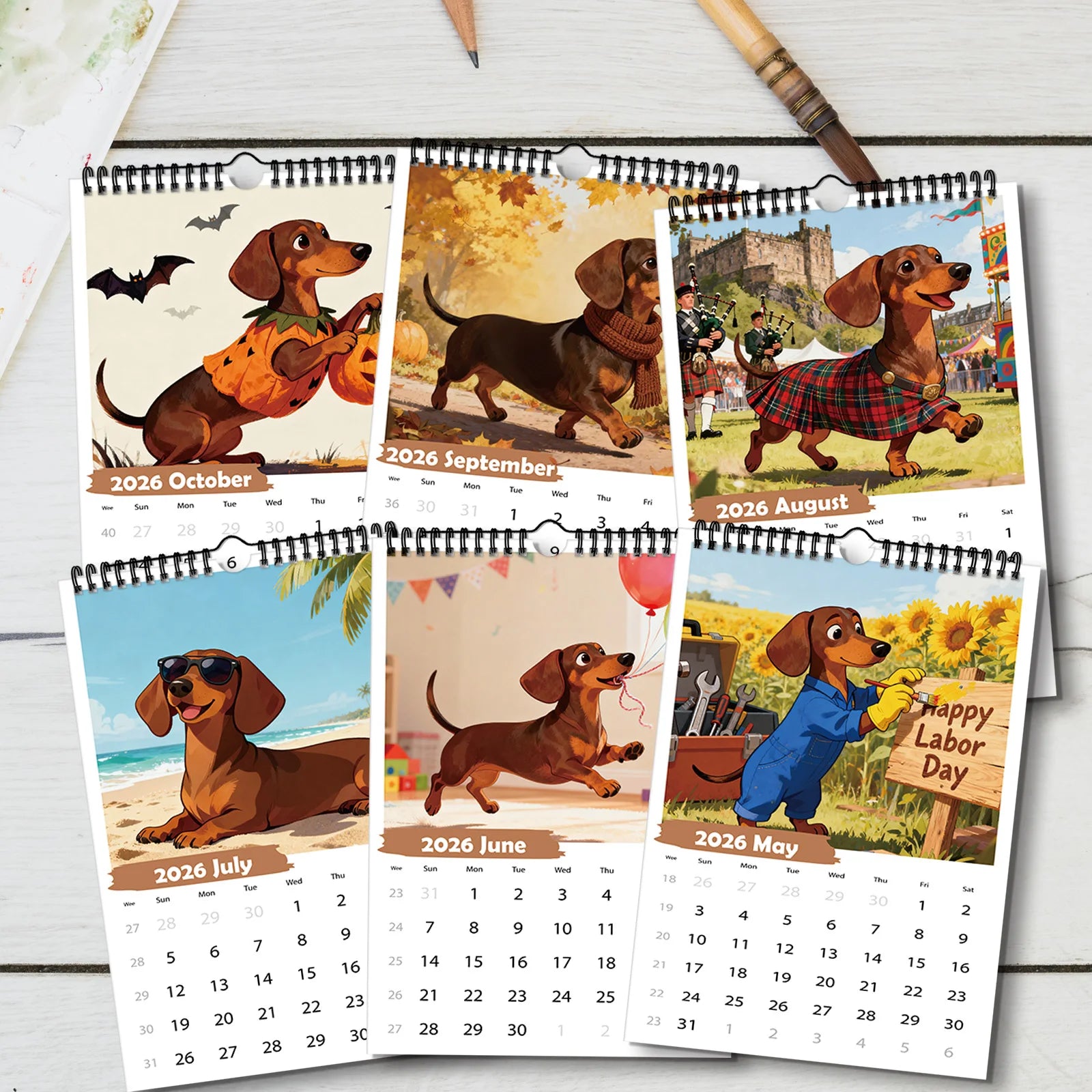 1PC 2026 Funny Dachshund Calendar