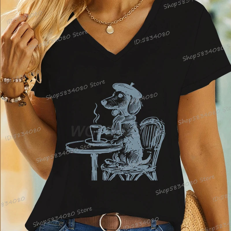 Vintage Dog T-Shirt Coffee Dachshund Mom Short Sleeve Fashion Funny T Shirts