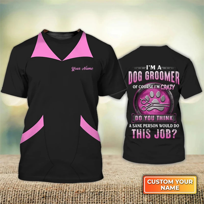 Pet Grooming Dog Cat Pattern Personalized Name 3D Full Printed T shirt Summer