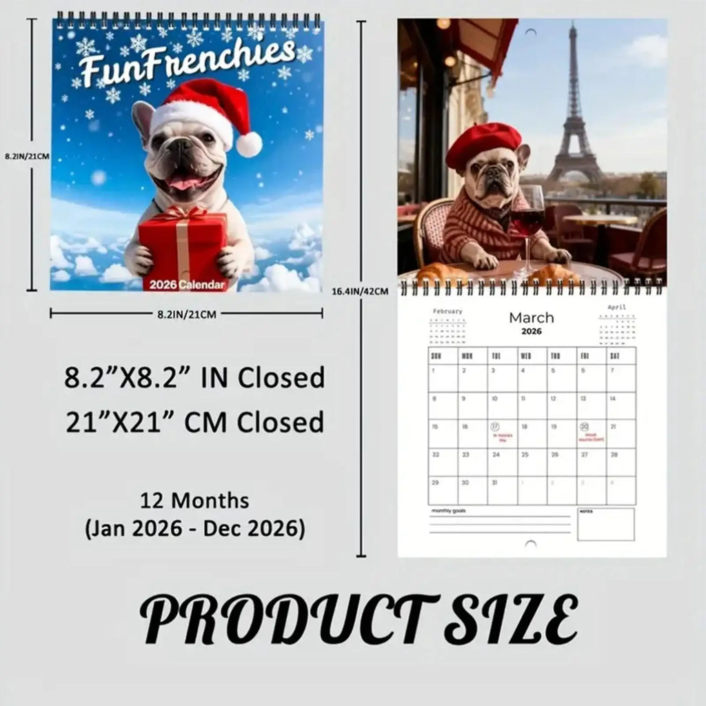 2026 French Bulldog Calendar 12-month Double-sided Wall Calendar Hanging Holes