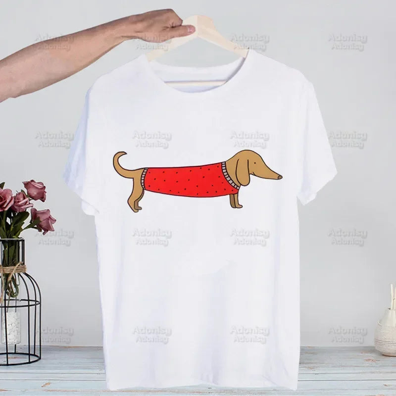 Dachshund Teckel Funny Cute Dog Animal Funny T Shirt Casual Short Sleeve