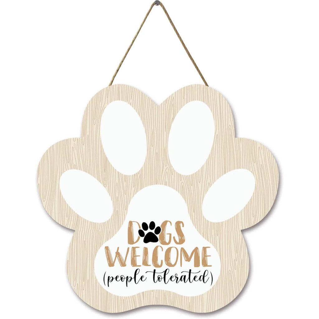 Dog Welcome Sign Wooden Plaque Hanging Paw