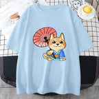 Anime Kawaii Dog Cartoon Graphic Print T-Shirt Short Sleeve 100% Cotton