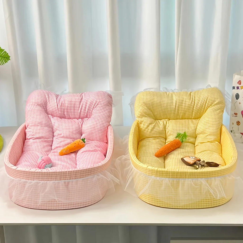 Cute Lace-Trimmed Princess Bed For Winter - Soft Polyester Plush Oval for Small Dogs