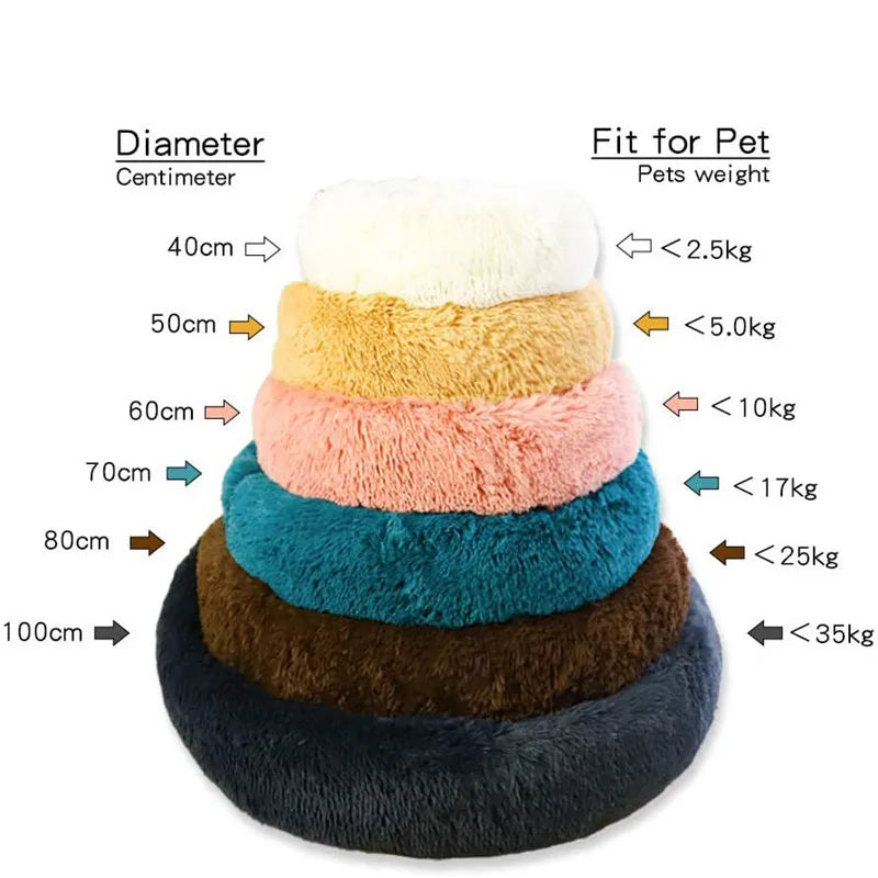 Round Pet Bed Super Soft Long Plush Winter Warm Sleeping