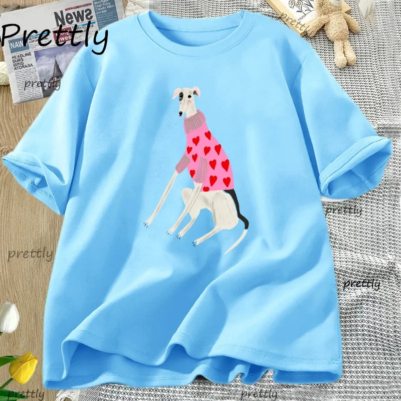 Funny T Shirt Cute Pet Dog Print Cotton Short Sleeve Tees Woman Clothing