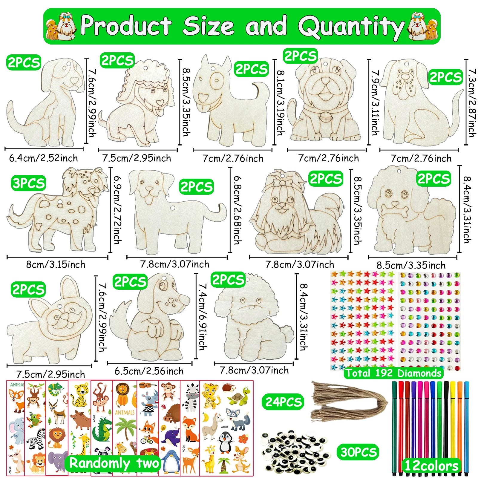 24 unpainted wooden dogs, DIY crafts