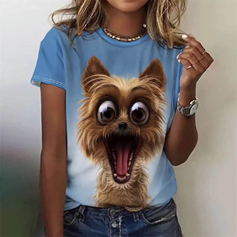 3D Printed Kawaii Cat Dog T-Shirt For Women Funny Animal Graphic Tees Summer Casual