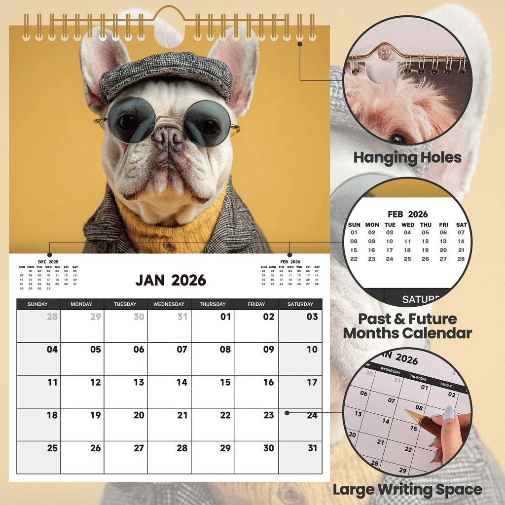 2026 Wall Calendar, 12 Months Cute Cat & Dog Pet Calendar 8.2 x 11.7 inch, from Jan 2026 - Dec 2026