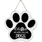 Dog Welcome Sign Wooden Plaque Hanging Paw
