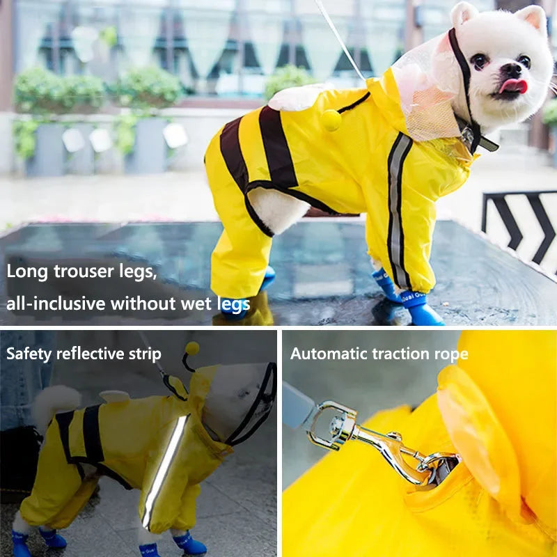 Dog Raincoat Hooded Reflective Puppy Small Waterproof Jacket Soft Breathable Mesh