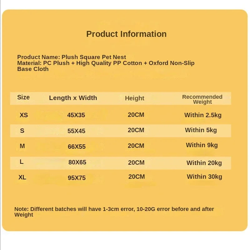 Cushion Soft Plush Bed for Dogs Winter Warm Sleeping Removable Mat