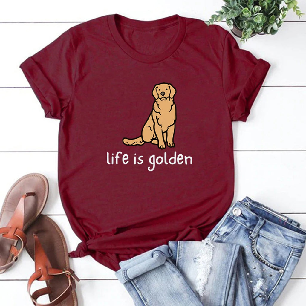 Cute Golden Retriever Dog Mom Tshirt Life Is Golden Shirt Short Sleeve