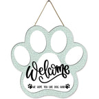 Dog Welcome Sign Wooden Plaque Hanging Paw