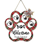 Dog Welcome Sign Wooden Plaque Hanging Paw
