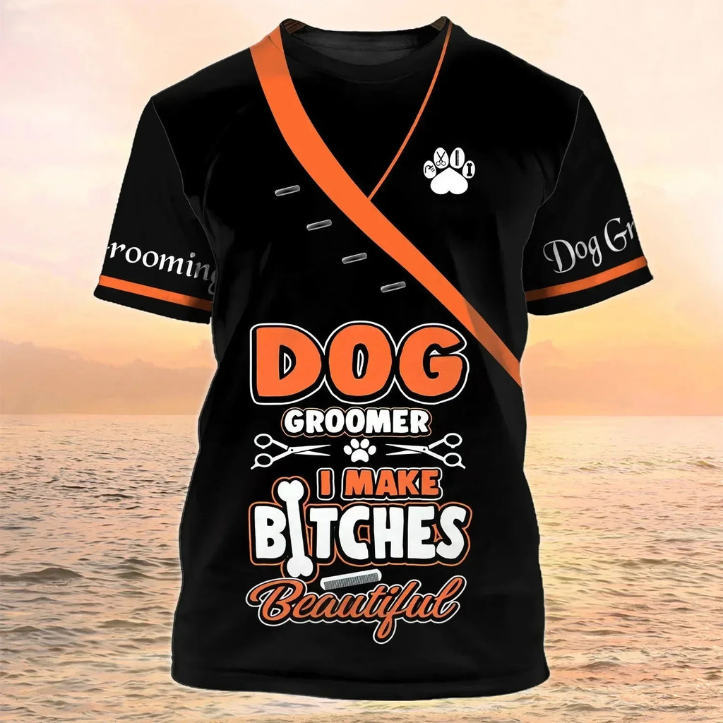Pet Groomer Printed T-shirt Dog Unisex Summer Casual Fashion Designer Clothes