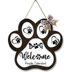 Dog Welcome Sign Wooden Plaque Hanging Paw