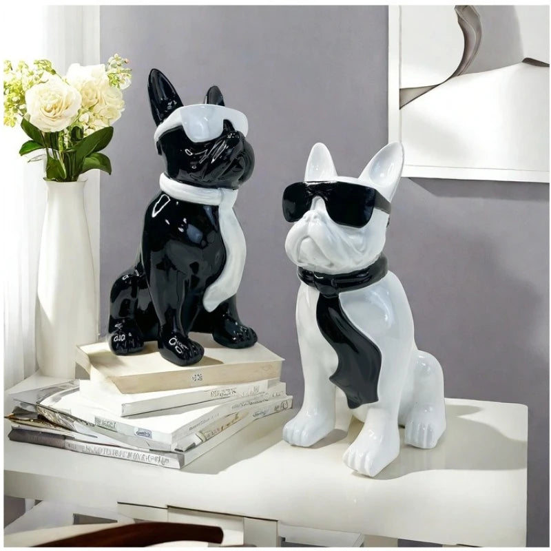 Resin Dog Statues with Sunglasses Cute Animals Figurines Desktop Sculptures