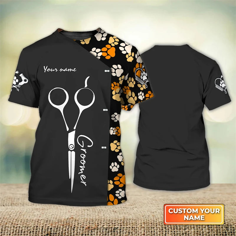 Pet Grooming Dog Cat Pattern Personalized Name 3D Full Printed T shirt Summer