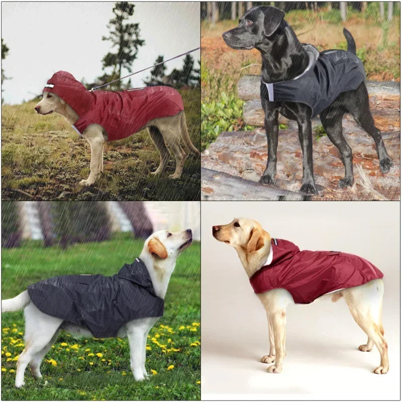 Dog Raincoat Waterproof Hoodie Jacket with Reflective Stripe Outdoor Dogs