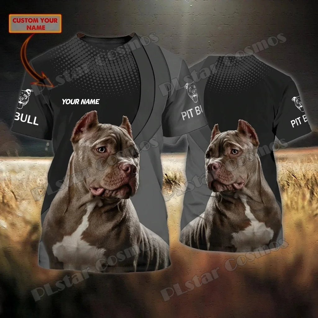 Personalized With Name Dog Pitbull 3D All Over Printed T-Shirt Summer Casual