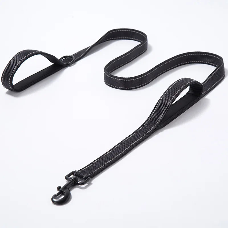 Double Handle Dog Leash, Double-Sided Reflective Night Safety