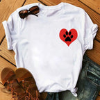 Colorful Heart Dog Paw Print T-shirt Summer Short Sleeve Tee