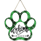 Dog Welcome Sign Wooden Plaque Hanging Paw