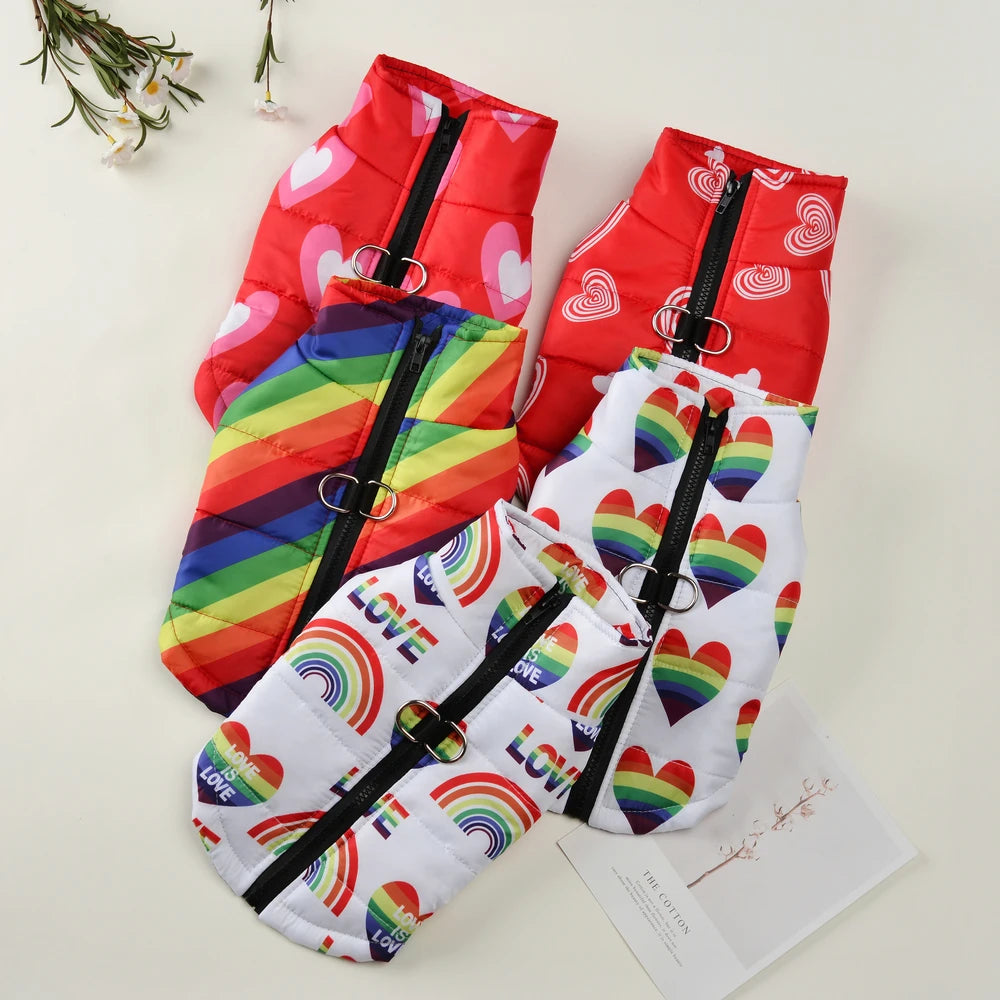 Rainbow Jacket Coat For Small Medium Dogs Winter Warm Fleece