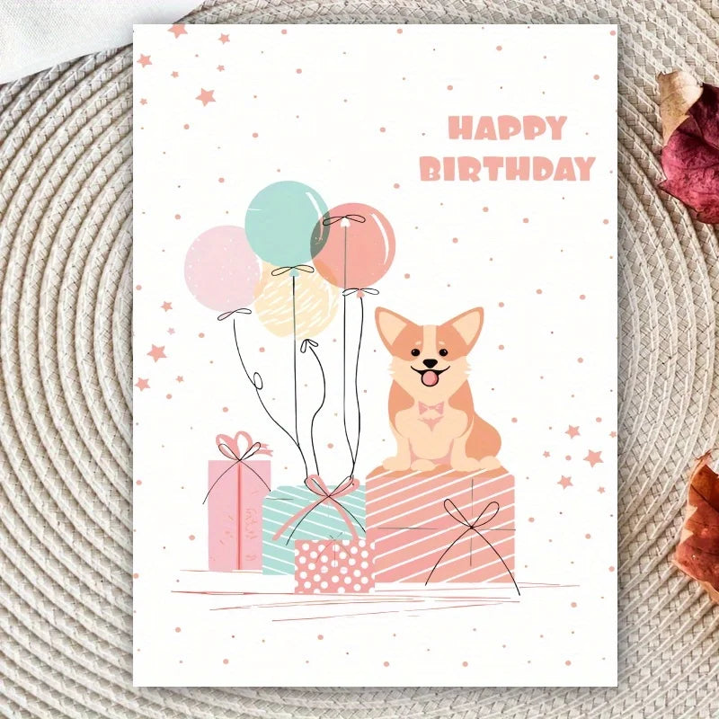 1pc, happy birthday card, cute dog birthday card