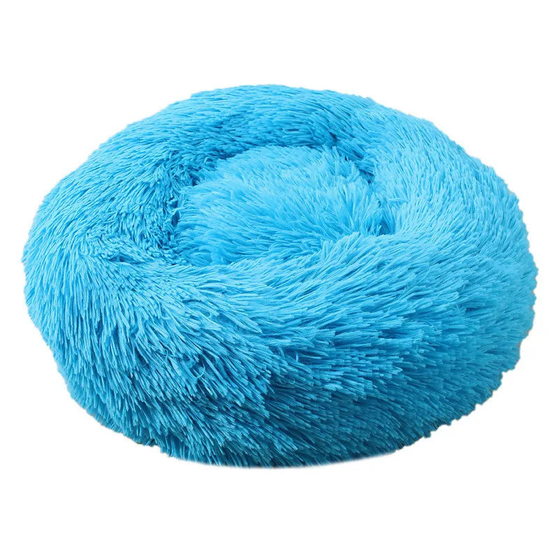 Round Pet Bed Super Soft Long Plush Winter Warm Sleeping