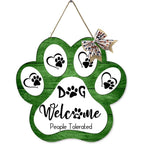 Dog Welcome Sign Wooden Plaque Hanging Paw