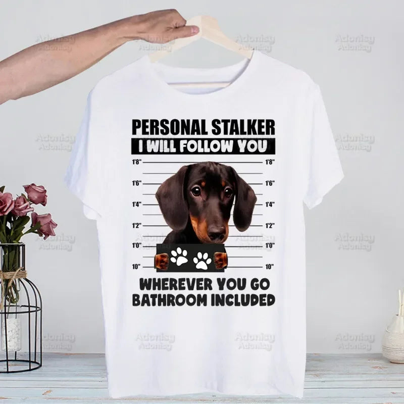 Dachshund Teckel Funny Cute Dog Animal Funny T Shirt Casual Short Sleeve
