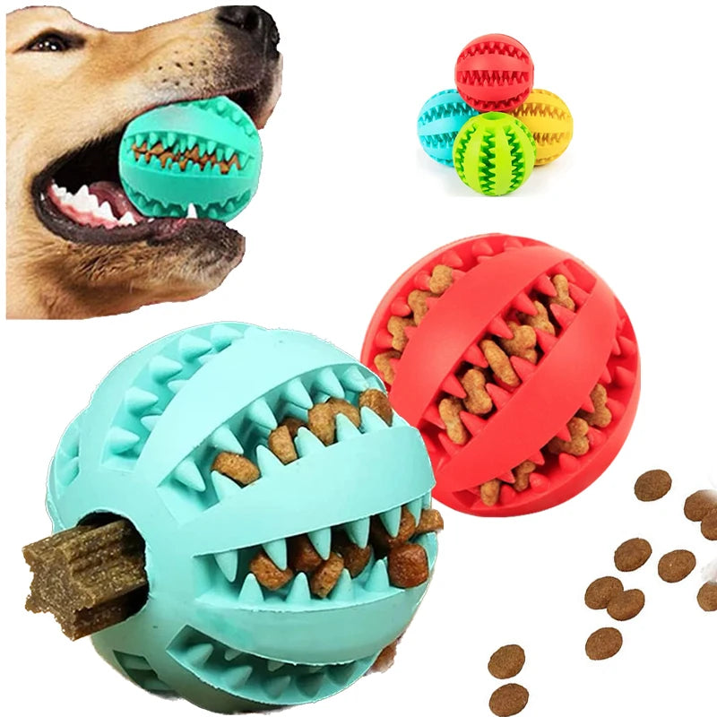 Dog Toy Interactive Rubber Ball Chewing Pet Tooth Cleaning Food Treat Feeder Silicone