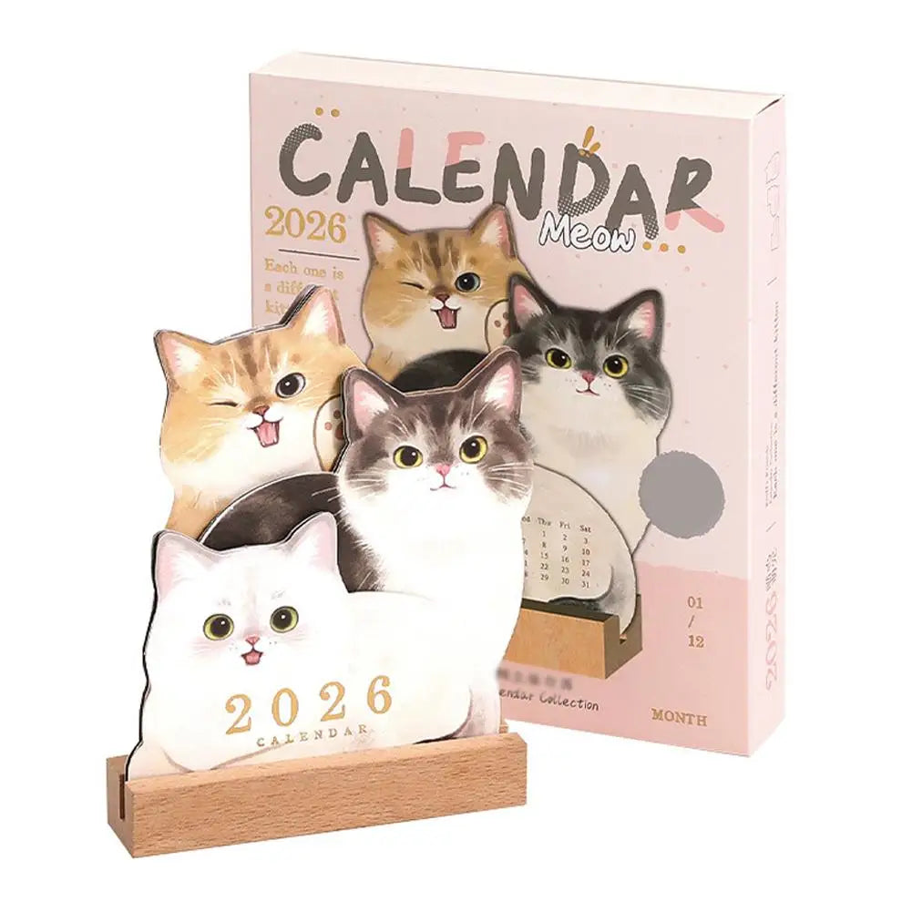 2026 New Cute Cat Dog Cartoon Desk Calendar