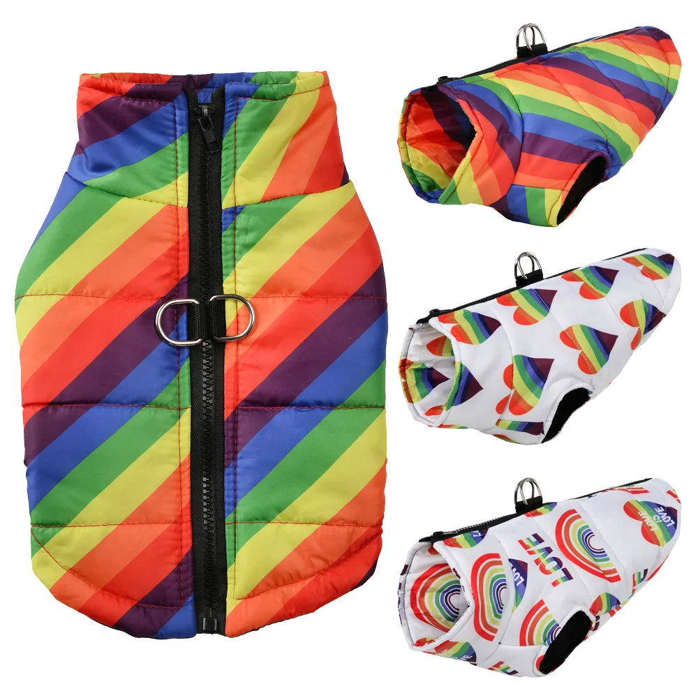 Rainbow Jacket Coat For Small Medium Dogs Winter Warm Fleece