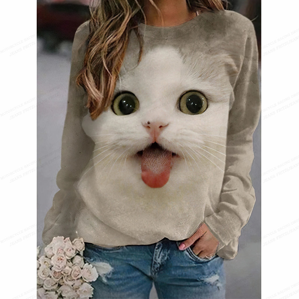 Lovely Dog Hoodie Women Fashion Hoodies Sweatshirts Cat Print Hoodies O-Neck Kawaii Clothes Women Sweats Girl Coats Animal