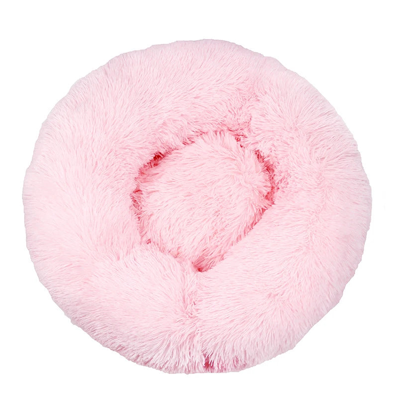 Round Pet Bed Super Soft Long Plush Winter Warm Sleeping