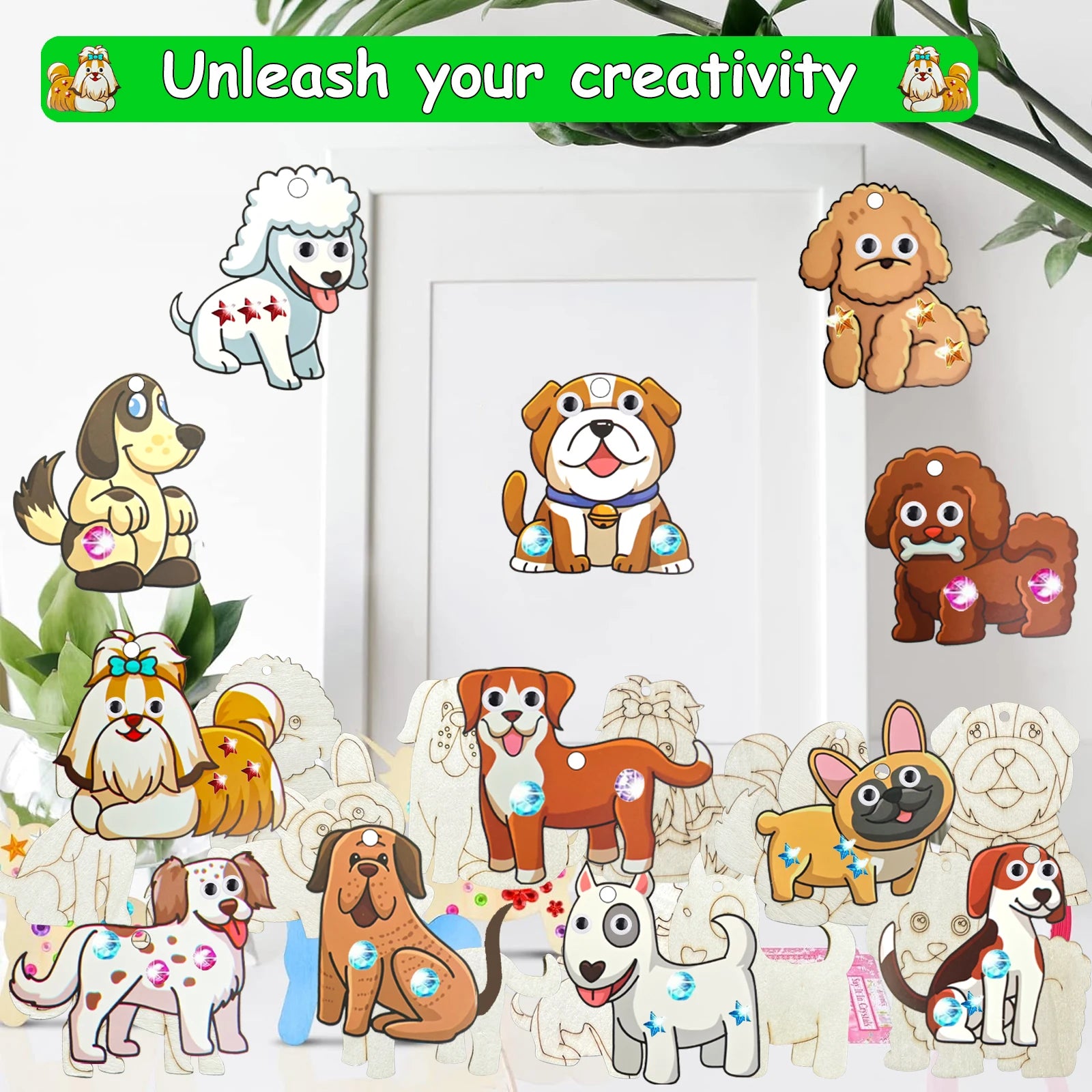 24 unpainted wooden dogs, DIY crafts