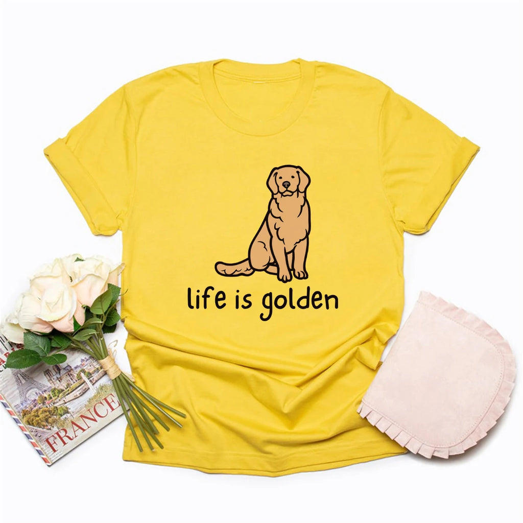 Cute Golden Retriever Dog Mom Tshirt Life Is Golden Shirt Short Sleeve