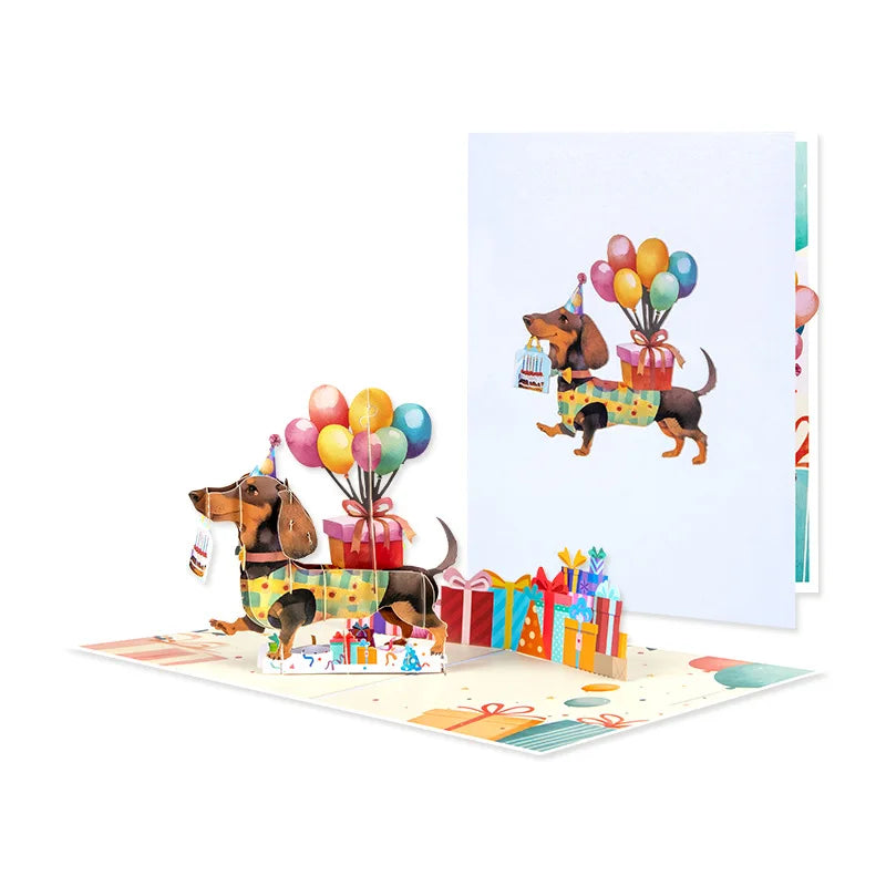 Interactive 3D Pop-Up Birthday Card with Animated Dachshund